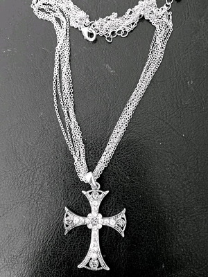 Steel cross with crystals new, silver