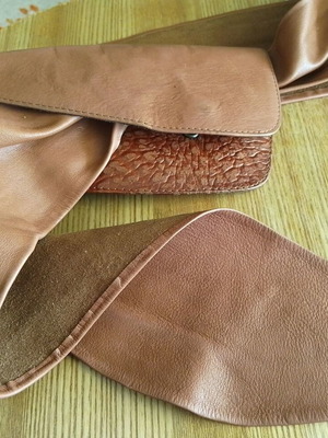 Vintage wide leather belt, brown/tan, handmade