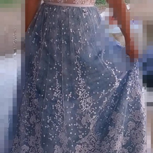 Demetris by Dawood wedding dress used, handmade lace and tulle blue