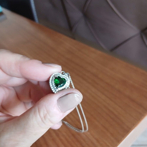Silver 925 heart pendant with green heart and zircon imitation new