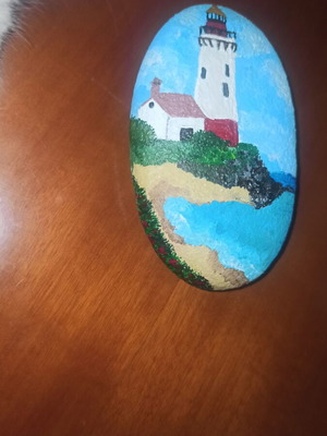 Hand-painted lighthouse stone with acrylic colors