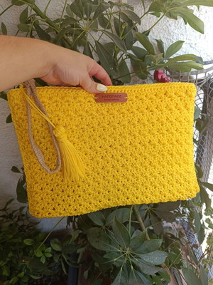 Knitted yellow clutch bag handmade, new