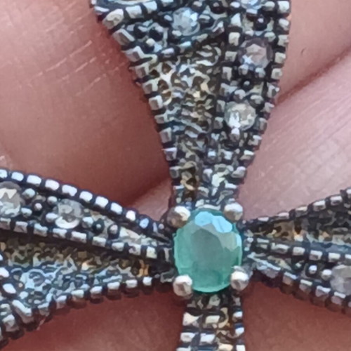 925 silver cross pendant gold plated 9k with emerald and old cut diamonds