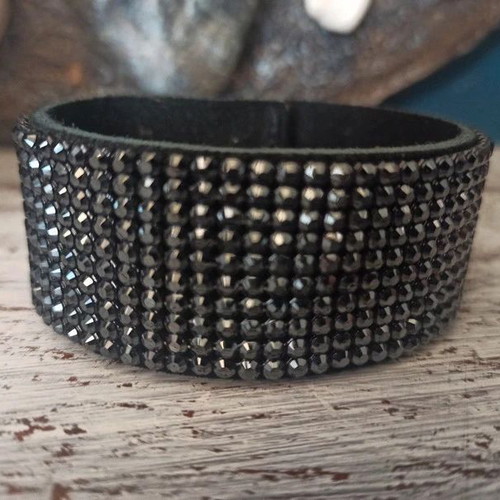 Cuff Bracelet with Strass on Black Base and Metal Clasp new