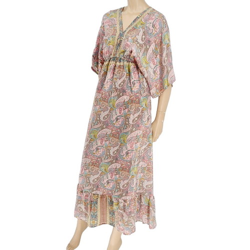 Long dress with batwing sleeve and frill Double Six new, pink multicolor