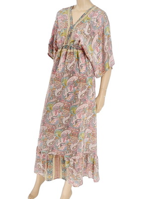 Long dress with batwing sleeve and frill Double Six new, pink multicolor
