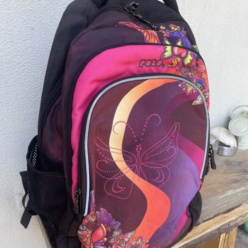 Polo Pop school backpack and double fabric pencil case set, butterfly design