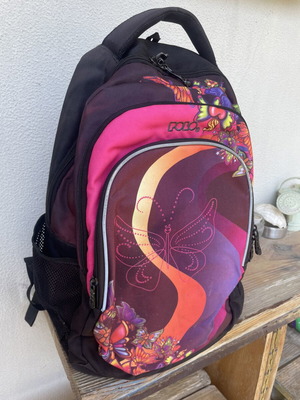 Polo Pop school backpack and double fabric pencil case set, butterfly design
