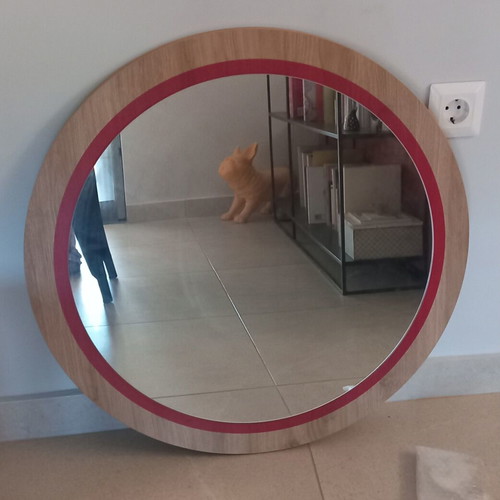 Round wooden mirror like new, 70cm diameter