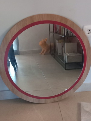 Round wooden mirror like new, 70cm diameter