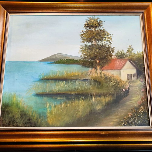 Oil painting on canvas signed by S. Loukisa, used, 70×60 cm with frame