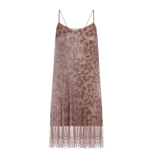 Blugirl Blumarine Mini Dress Pink Sequined with Fringe Size S New