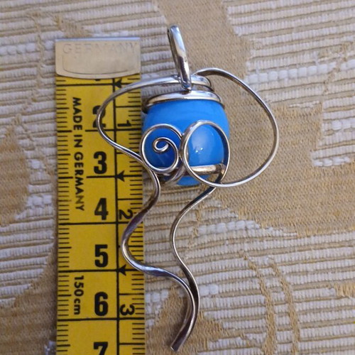 Handmade Silver Pendant 925 with Blue Agate, like new, 6.5 cm