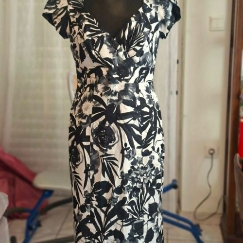 Pencil dress black and white cotton like new, size M