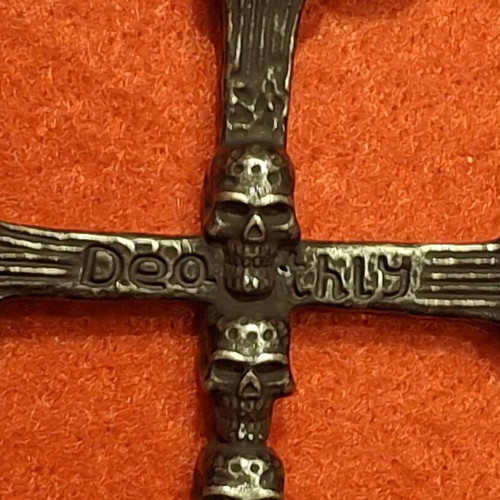 Memento Mori Necklace with Silver Obsidian and Cross with Skulls like new