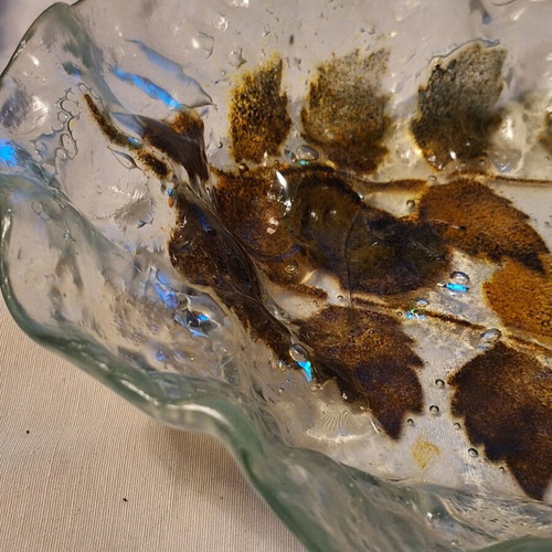 Murano Handcrafted Glass Platter with Earthy Leaf Design like new