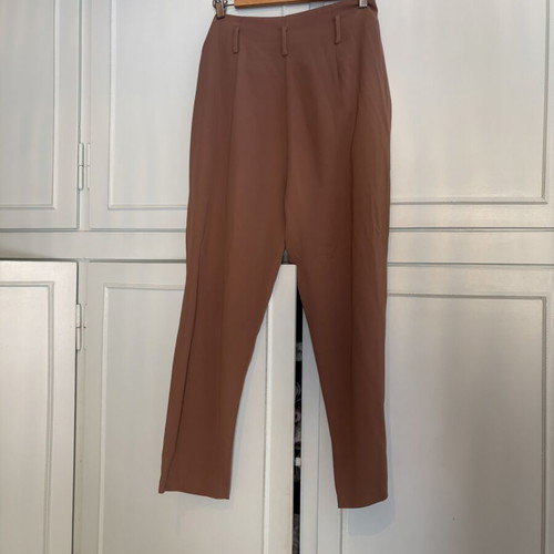 BSB high-waisted pleated fabric pants, brown, XL