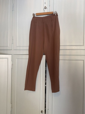 BSB high-waisted pleated fabric pants, brown, XL