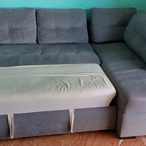 Corner sofa grey fabric with storage, convertible to bed