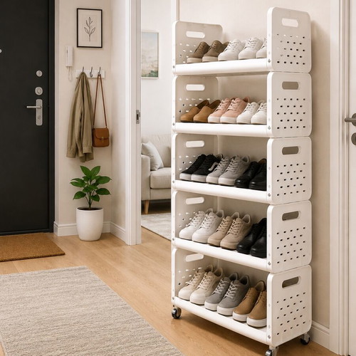 5-Tier Mobile Storage Rack with Wheels, new, 122 × 40 × 28.5 cm