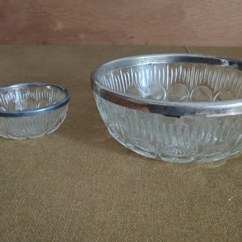 Vintage Crystal Salad Bowl 23cm with Silver Rim like new plus Bonus Small Bowl