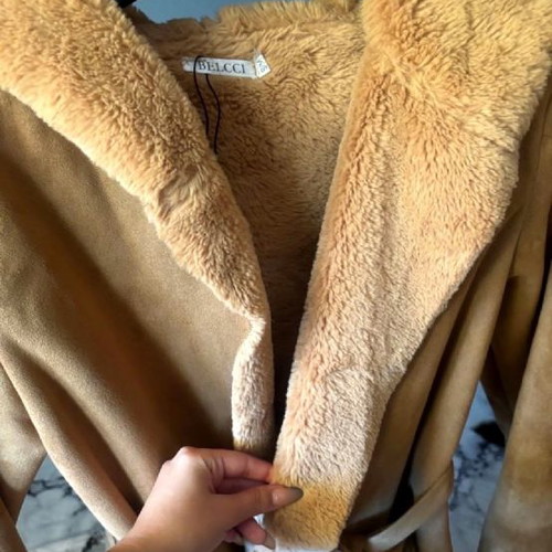 Coat with warm fur brown size M