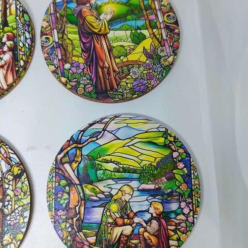 Lord of the Rings wooden coasters like new with stained glass design