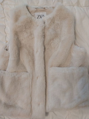 Zara sleeveless fur jacket new, beige, for girls 6-7 years