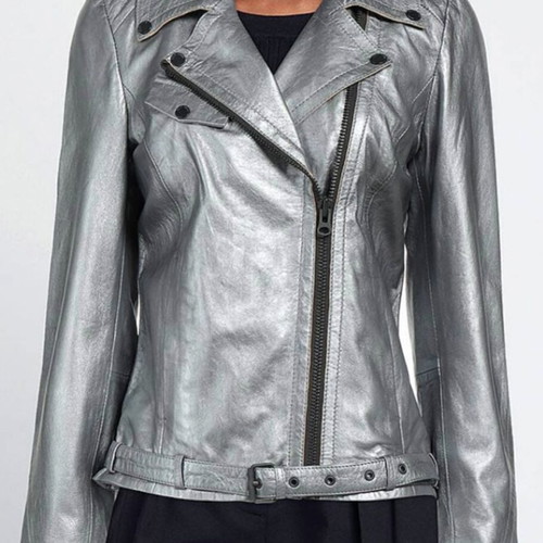 Biker jacket Freaky Nation silver like new, size XL, leather
