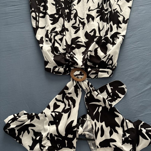 Maxi dress with cut-out waist black and white floral print like new