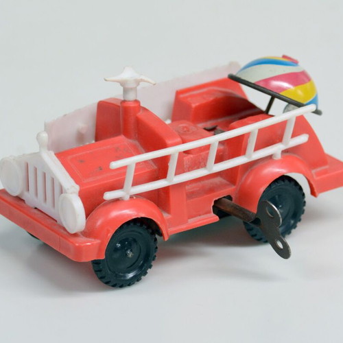 Wind-up Fire Truck used, vintage 1960s-70s toy