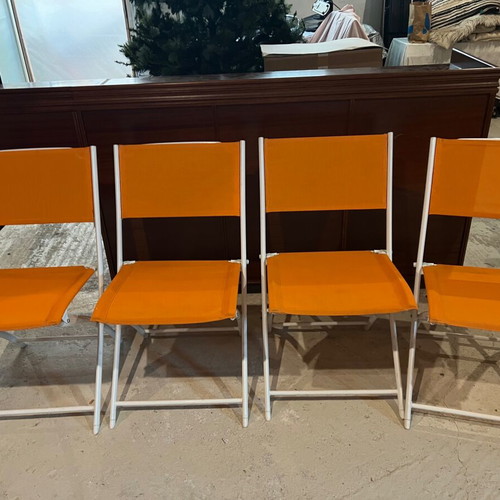 Καρέκλες σαν καινούργιες, σετ 4, άσπρος σκελετός με πορτοκαλί πλαστικό
