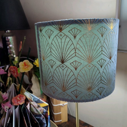 Handmade lamp new 50 cm height with blue and gold shade