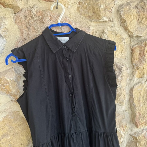 Black Midi Shirt Dress XL like new with Buttons and Ruffles