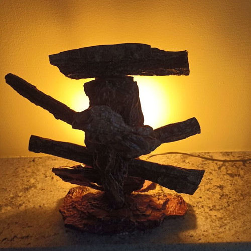 Handmade table lamp with tree bark new