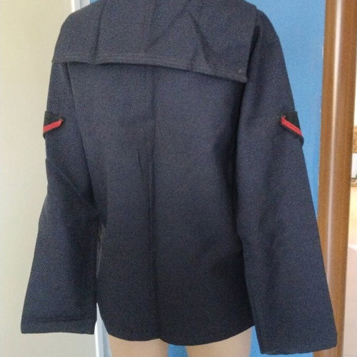French Navy jacket used, vintage blue wool with red embroidery, size M