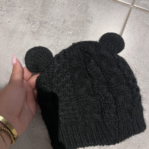 Black knitted hat with ears like new, one size