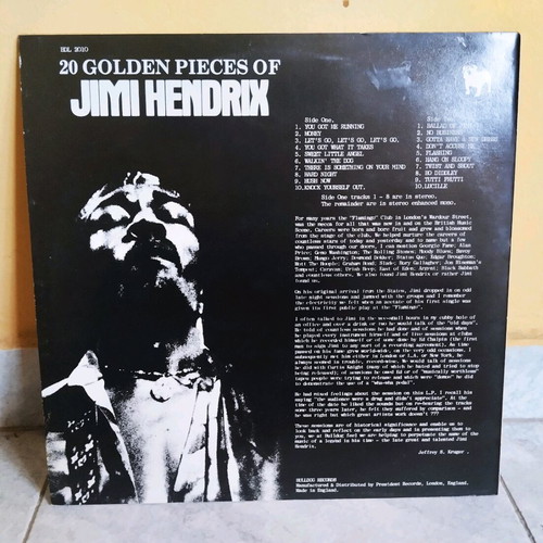 Jimi Hendrix 20 Golden Pieces vinyl record like new, rock