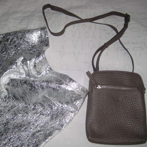 & Other Stories women's leather mini skirt with crossbody bag, metallic silver