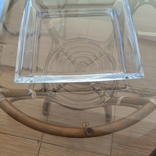 Large square glass bowl, thick heavy transparent glass