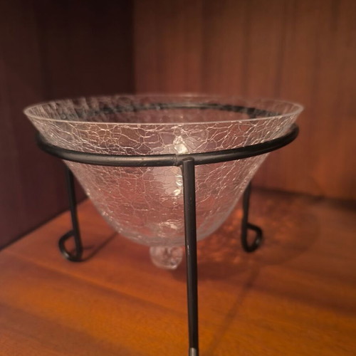 Decorative crackle bowl with metal base like new