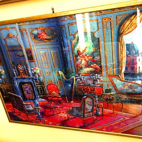 Set of 12 large beautiful puzzles with quality wooden/golden frames and glass
