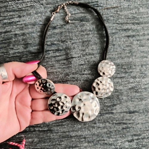 Vintage choker necklace with rings handmade, used