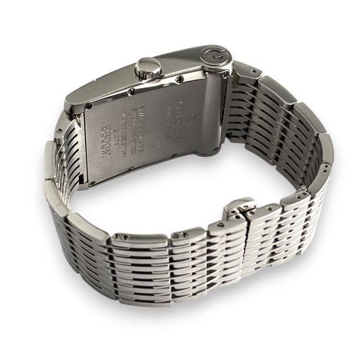 Gucci Logo Rectangular Stainless Steel Bracelet Date Roman Quartz Swiss 8600 M Wrist Watch like new