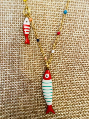 Handmade necklace with colorful fish bead charms new