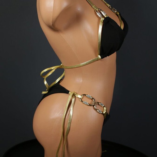 Bikini two-piece new, black with gold details