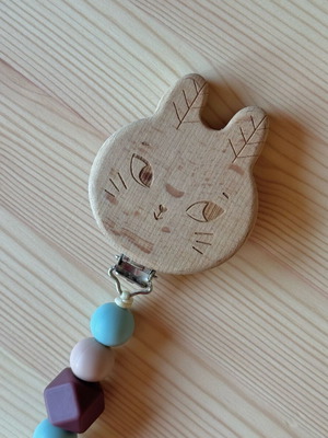 Wooden Baby Pacifier Clip Rabbit Moulin Roty new