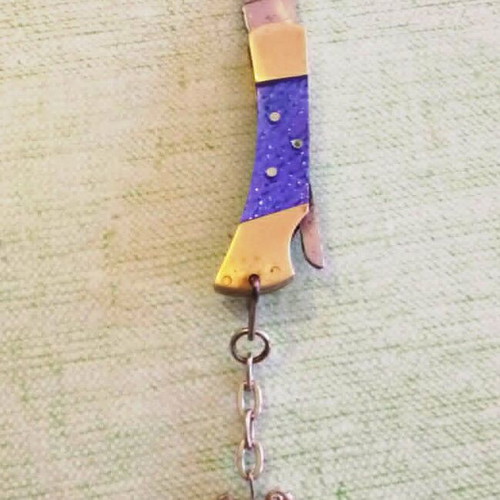 Vintage Mini Lockback Pocket Knife Keychain like new with Iridescent Handle