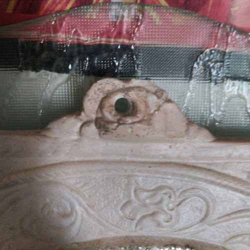Virgin Mary image used with glass background and embossed design