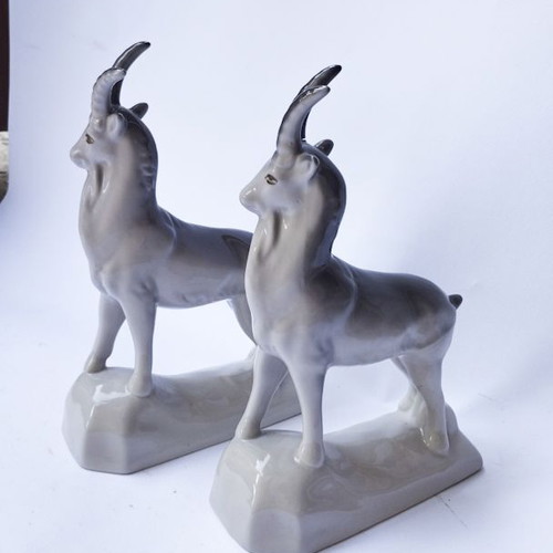 Vintage porcelain mountain goat figurines Polonne USSR set of 2 like new